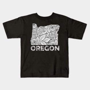 Mandala art map of Oregon with text in white Kids T-Shirt